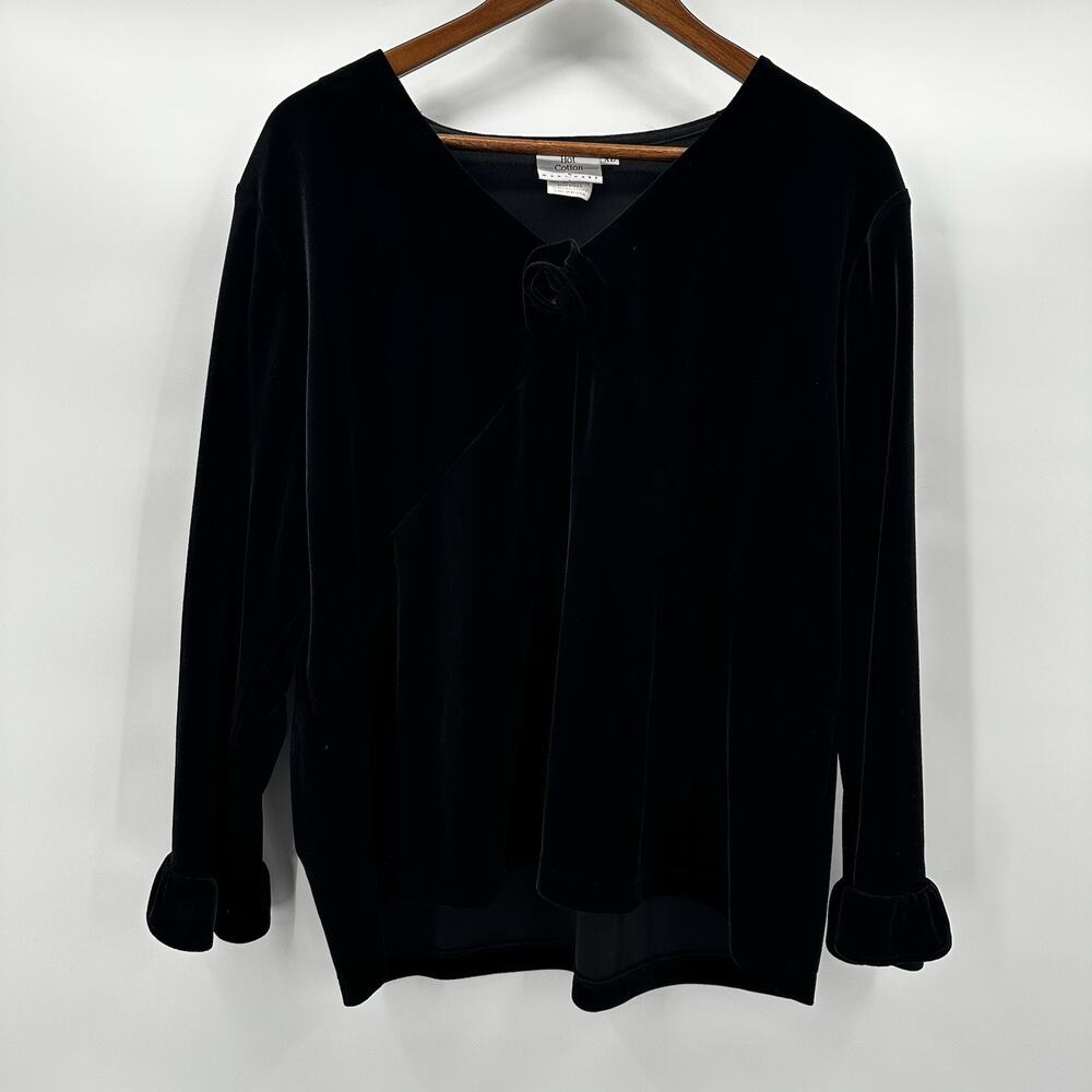 Hot Cotton Marc Ware Top Womens XL Black Velvet Boho Granny Goth Floral Applique